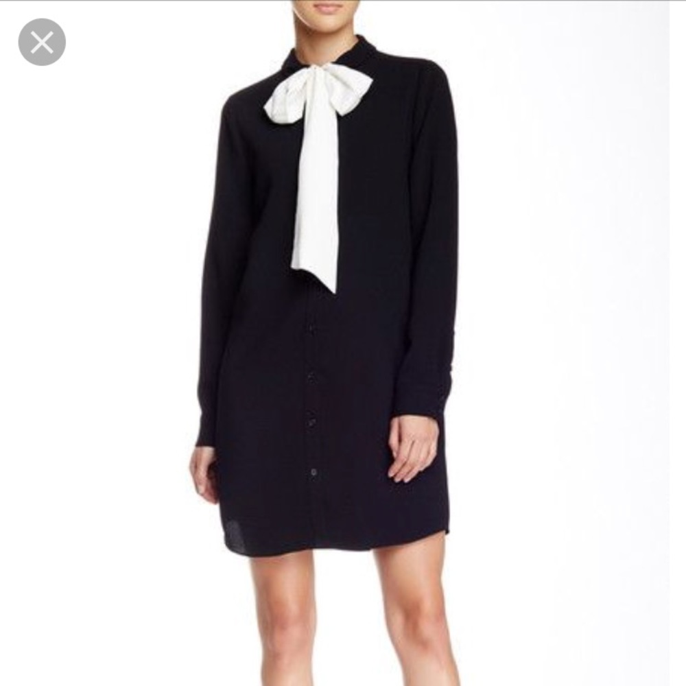 CeCe Black Long Sleeve Dress with White Tie